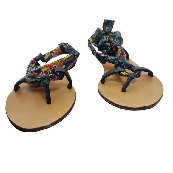 NEW J CREW Womens Wrap Around Lace Up Sandals Size 6.5 Black Paisley Gladiator - Picture 4 of 7